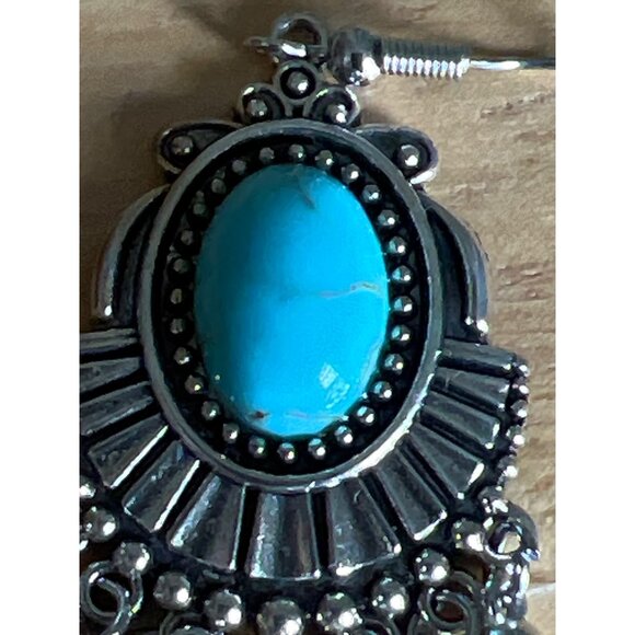 Turquoise Style Earrings Silver Tone costume Southwestern Cowgirl Rodeo Boho - Picture 2 of 7